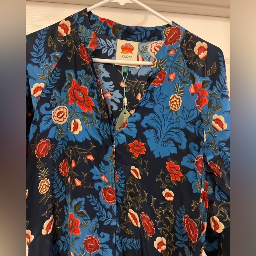 FARM Rio Navy Floral V-Neck Dress with Blue & Red Print